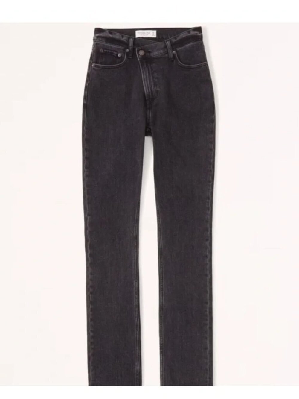 Abercrombie Fitch 90s Slim Straight Ultra High Rise Criss Cross Jean Black Curve